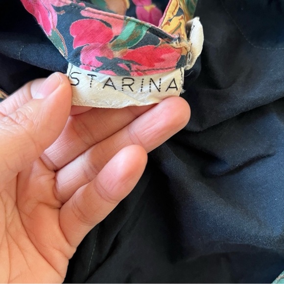 Vintage 90s Floral Button Front Dress Starina Medium Black Fit Flare Cottagecore - Picture 9 of 11